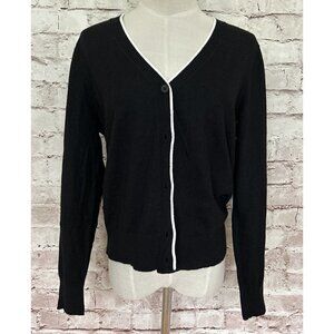 Court & Rowe Black VICTORIA Elbow Patch Cardigan Sweater White Trim  Size S NEW